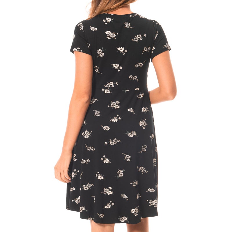Bearsland Women's Short Sleeves Maternity Dress Nursing Breastfeeding Dresses with Pockets,blackwhitef,L - Image 5
